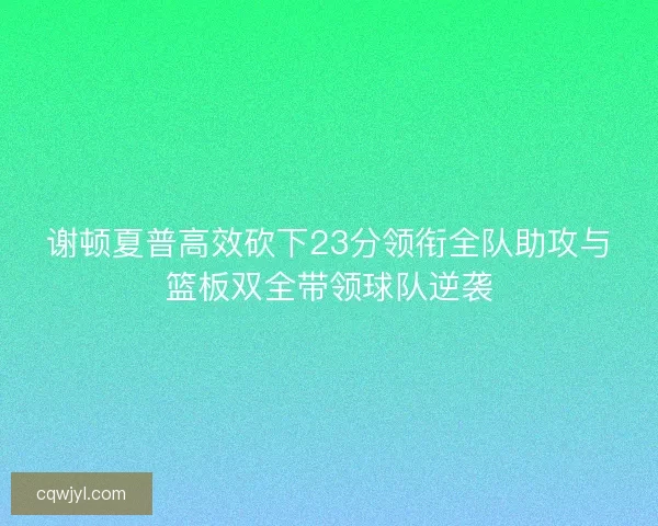 谢顿夏普高效砍下23分领衔全队助攻与篮板双全带领球队逆袭